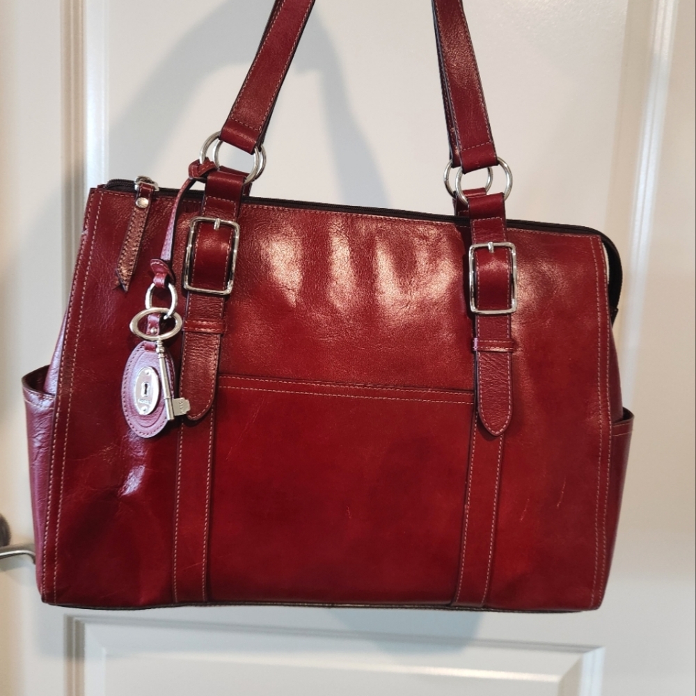 Vintage Fossil Red Leather work bag